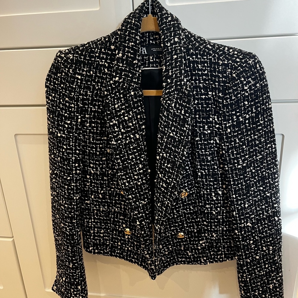 Zara Black and White Tweed Jacket NWOT Sz M
